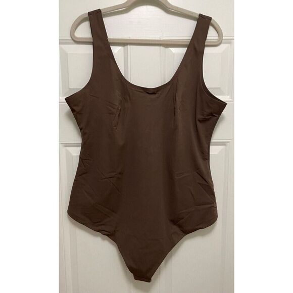 Pinsy Women's Sz 1X Brown Scoop Tank Thong Shapesuit Shapewear Bodysuit - Picture 1 of 4